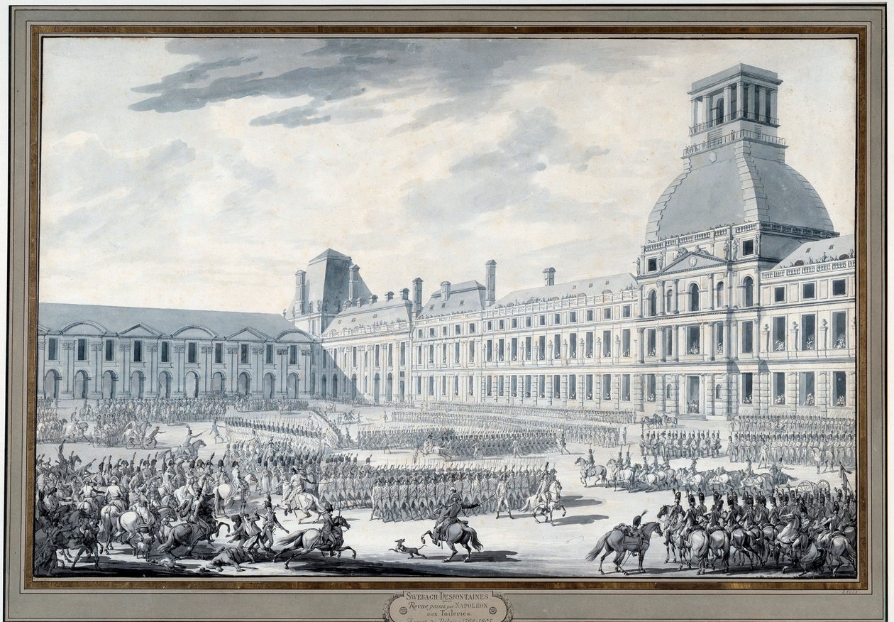 Revue der Truppen durch Napoleon Bonaparte (1769-1821) in den Tuilerien von Jacques Francois Joseph Swebach