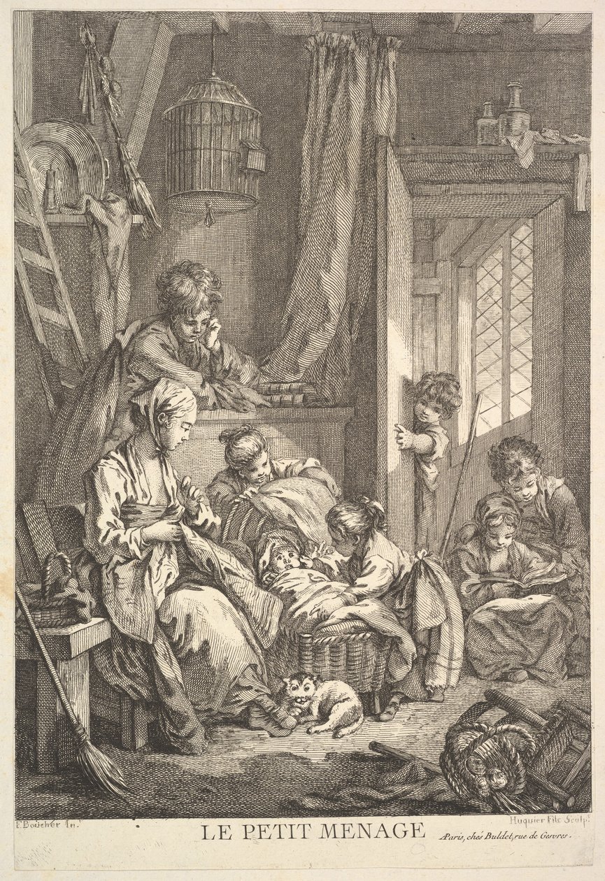 Der kleine Haushalt, Mitte bis Ende des 18. Jahrhunderts von Jacques Gabriel Huquier