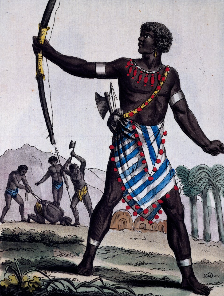 Anzikos-Krieger, Afrika, Stich aus Encyclopedia of voyages von Jacques Grasset de Saint Sauveur