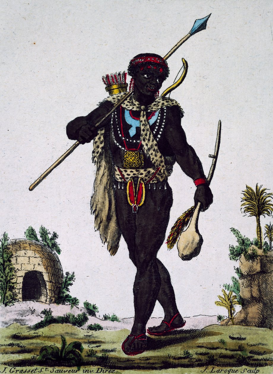 Mann aus dem Namaquas-Stamm, Afrika, Stich aus Encyclopedia of voyages von Jacques Grasset de Saint Sauveur