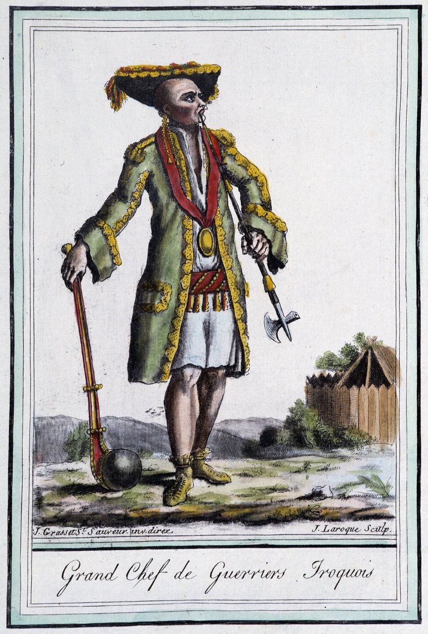 Großer Häuptling der Irokesen-Krieger - in „Encyclopedia of Travels“ von Grasset St Sauveur, Paris von Jacques Grasset de Saint Sauveur