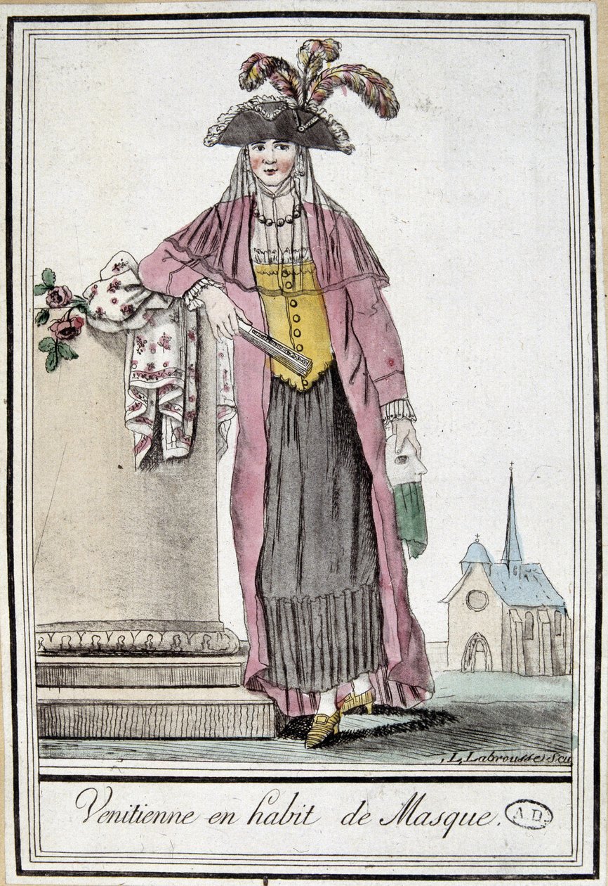 Venezianerin im Maskenkostüm - in „Enzyklopädie der Reisen“ von Grasset Saint Sauveur, ed. Paris 1796 von Jacques Grasset de Saint Sauveur