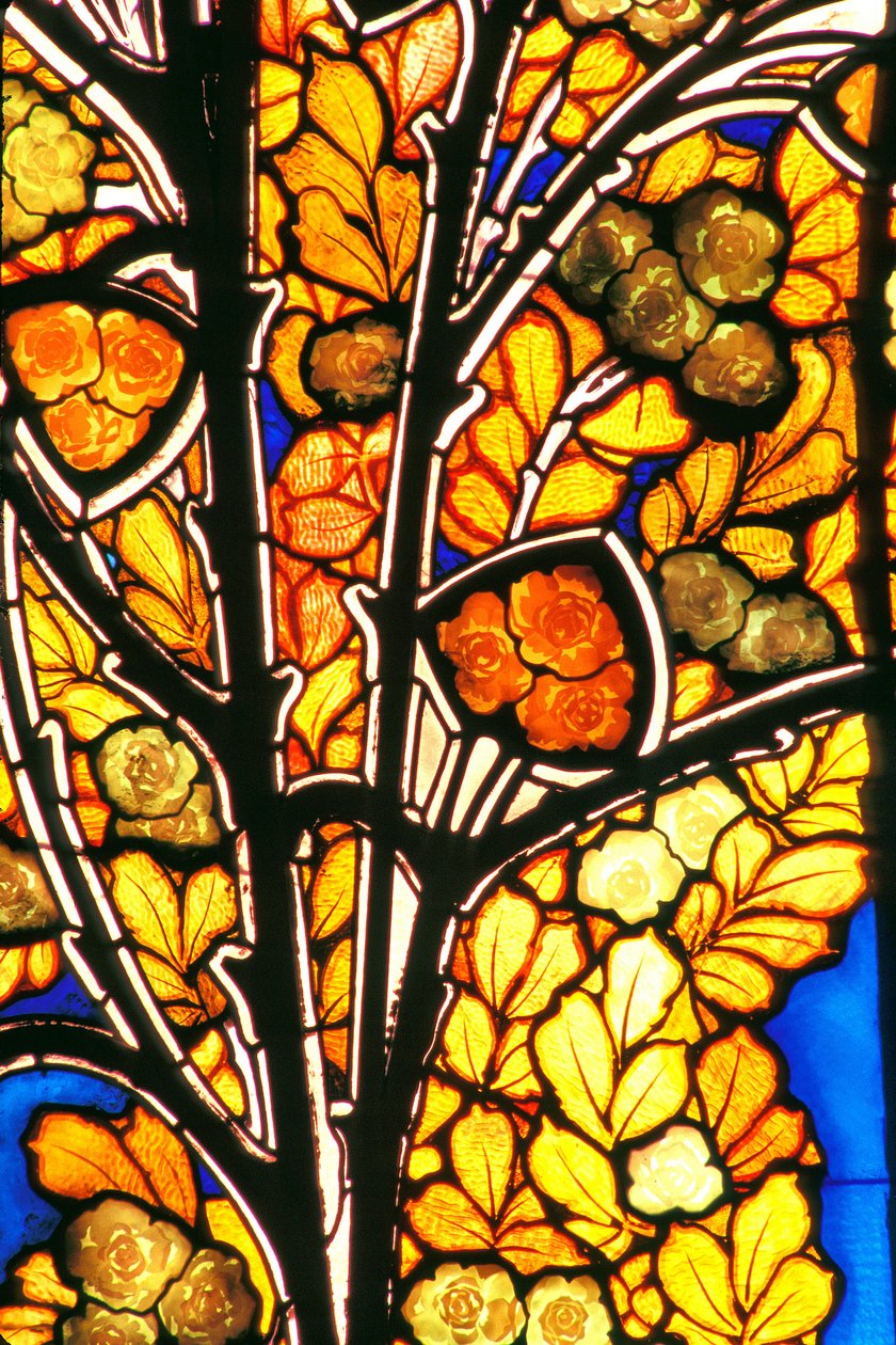 Nancy (Abteilung 54), Jugendstil, Hotel Bergeret, Glasfenster von Jacques Gruber (1870-1936) „roses & seagulls“ von Jacques Gruber