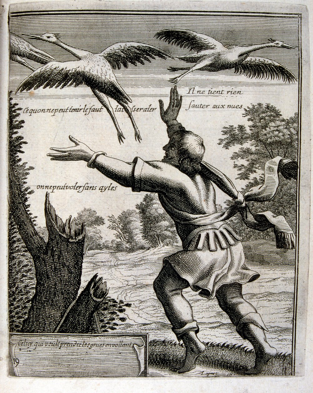 17. Jahrhundert gravierte Illustration aus einer Sammlung von Sprichwörtern. Paris 1657-1663. Von Jacques Lagniet (1620-1675). Französischer Graveur. Von ihm viele sozialkritische Gravuren und Spottbilder wie seine manchmal grotesken und fantastischen Illu von Jacques Lagniet
