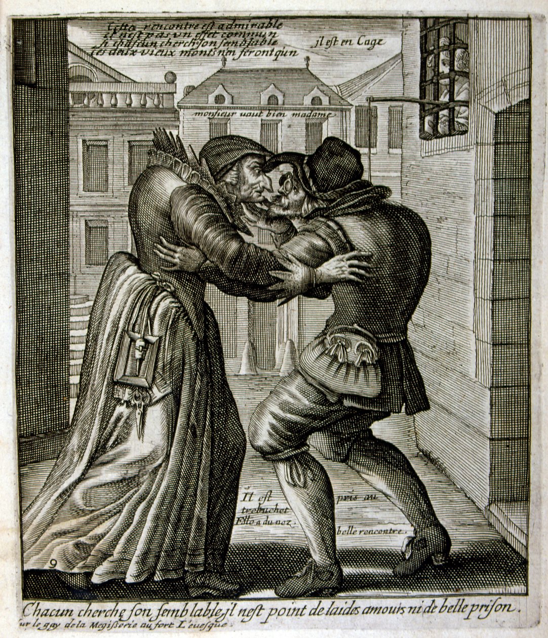 17. Jahrhundert gravierte Illustration aus einer Sammlung von Sprichwörtern. Paris 1657-1663. Von Jacques Lagniet (1620-1675). Französischer Graveur. Von ihm viele sozialkritische Gravuren und Spottbilder wie seine manchmal grotesken und fantastischen Illu von Jacques Lagniet