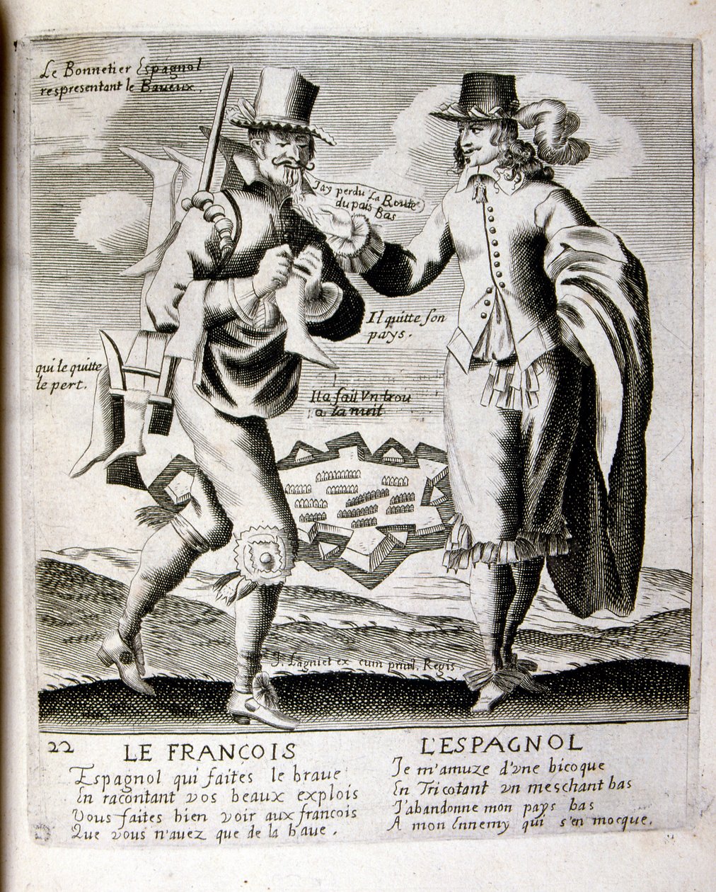 17. Jahrhundert gravierte Illustration aus einer Sammlung von Sprichwörtern. Paris 1657-1663. Von Jacques Lagniet (1620-1675). Französischer Graveur. Von ihm viele sozialkritische Gravuren und Spottbilder wie seine manchmal grotesken und fantastischen Illu von Jacques Lagniet