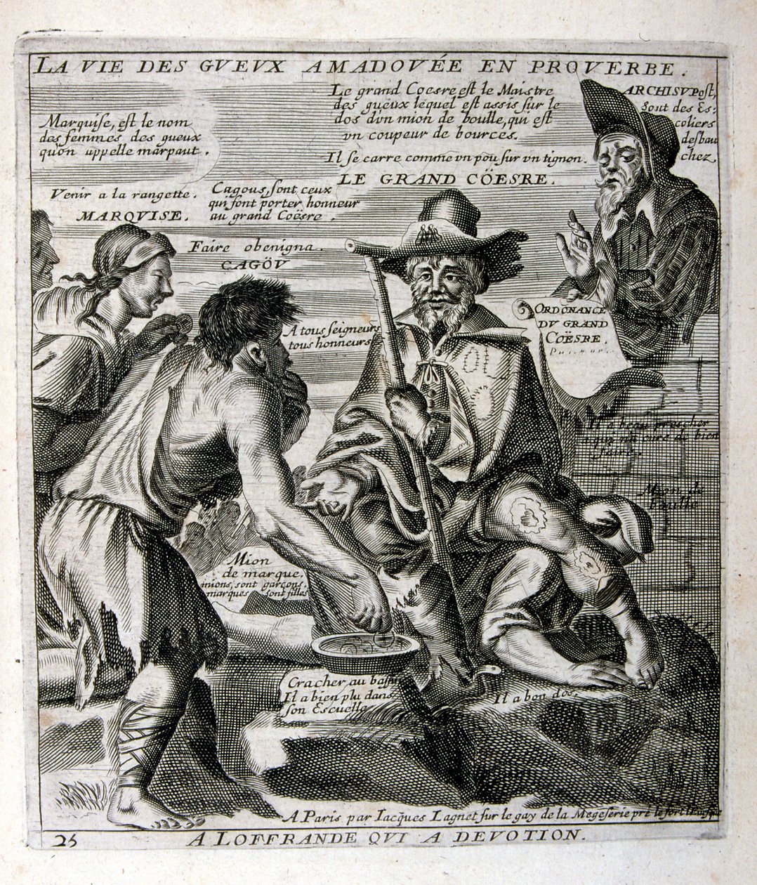17. Jahrhundert gravierte Illustration aus einer Sammlung von Sprichwörtern. Paris 1657-1663 von Jacques Lagniet