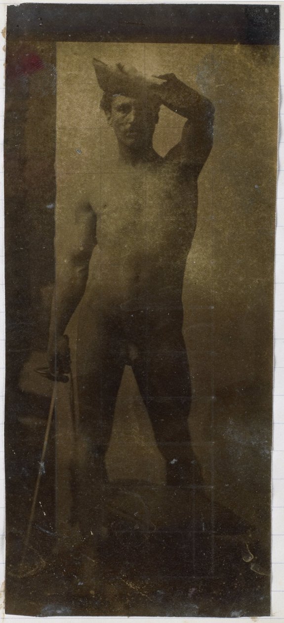 Studie eines männlichen Aktmodells, aufrecht stehend und von vorne gesehen, im Atelier von Jacques de Lalaing von Jacques Lalaing (attributed to)