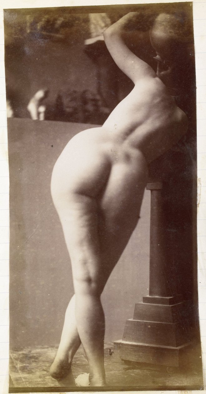 Studie eines weiblichen Aktmodells, von hinten gesehen, im Atelier von Jacques de Lalaing, Vorstudie für einen kreisförmigen Brunnen von Jacques Lalaing (attributed to)