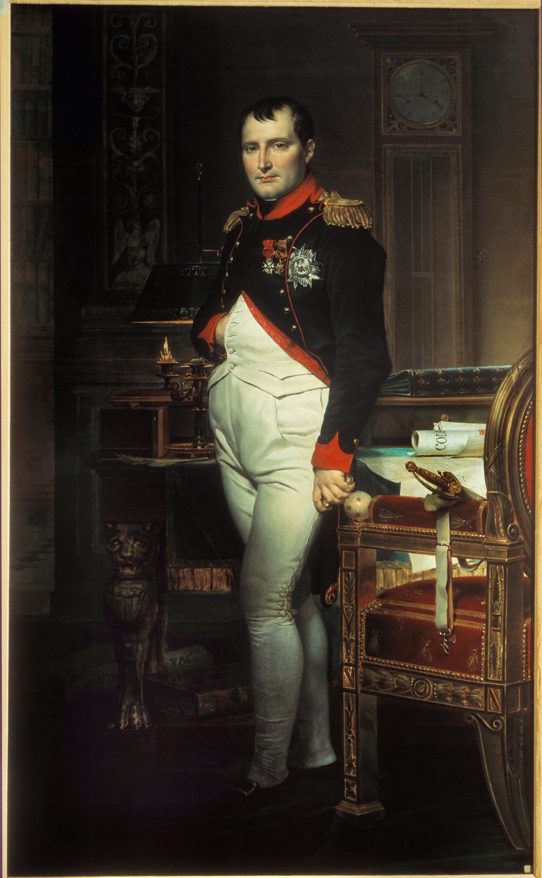 Ganzkörperporträt von Napoleon I. (1769-1821) in seinem Arbeitszimmer in den Tuilerien. Gemälde von Jacques Louis David (1748-1825) 1812. Privatsammlung. von Jacques Louis David