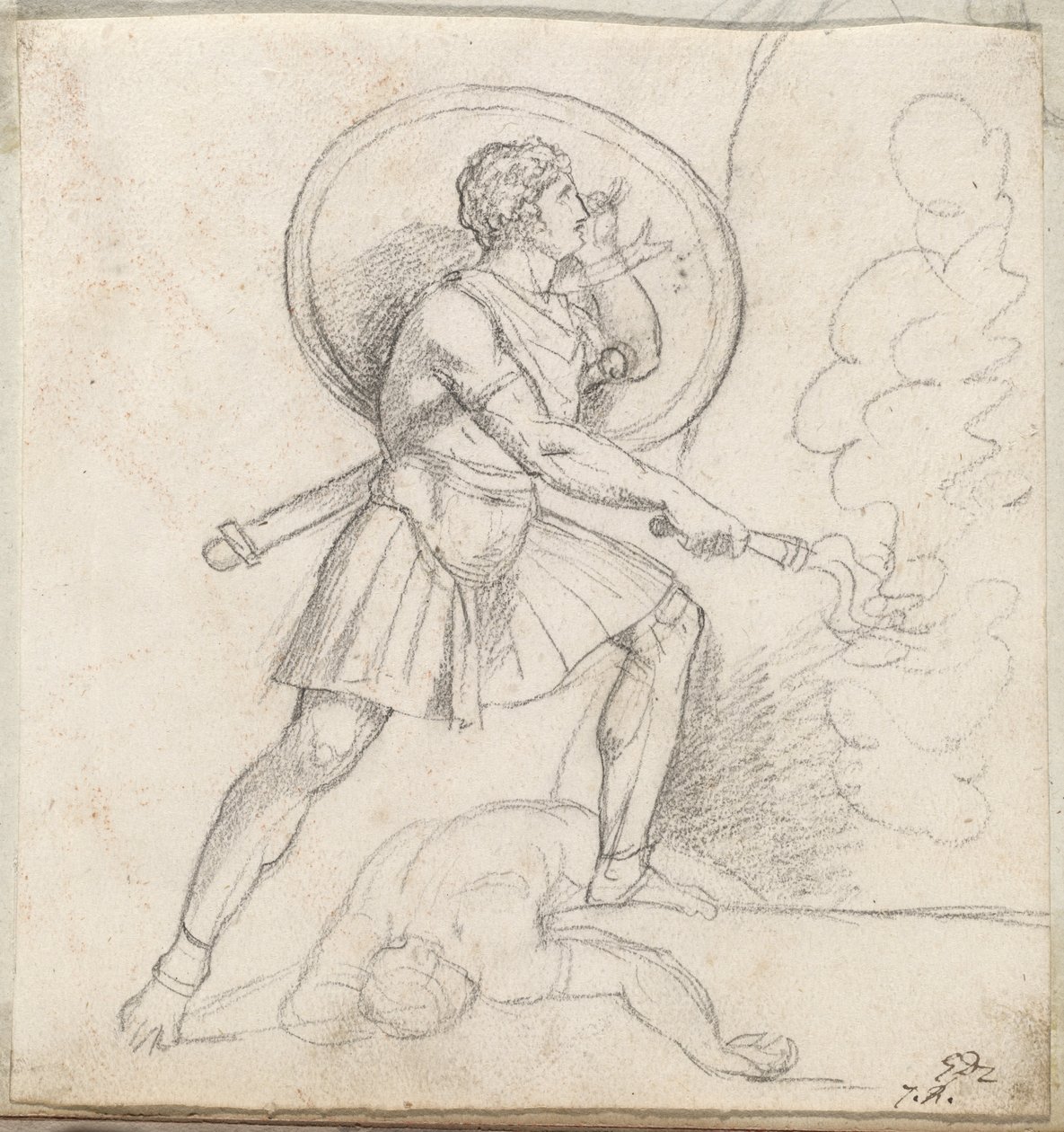 Krieger mit Schild und Fackel von Jacques Louis David