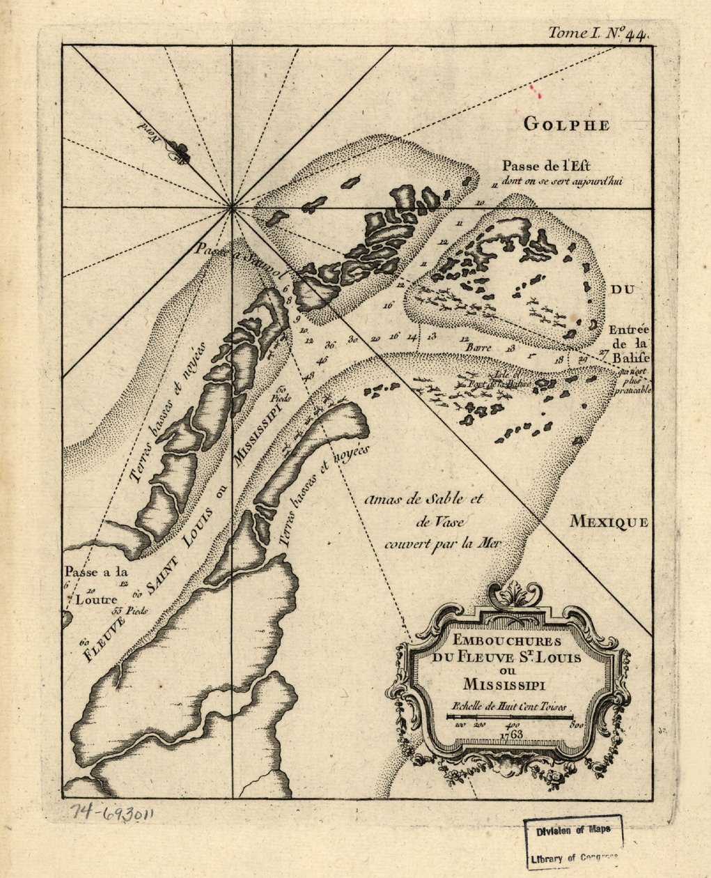 Mündungen des Flusses St. Louis oder Mississippi. 1763. LOC 74693011 von Jacques Nicolas Bellin