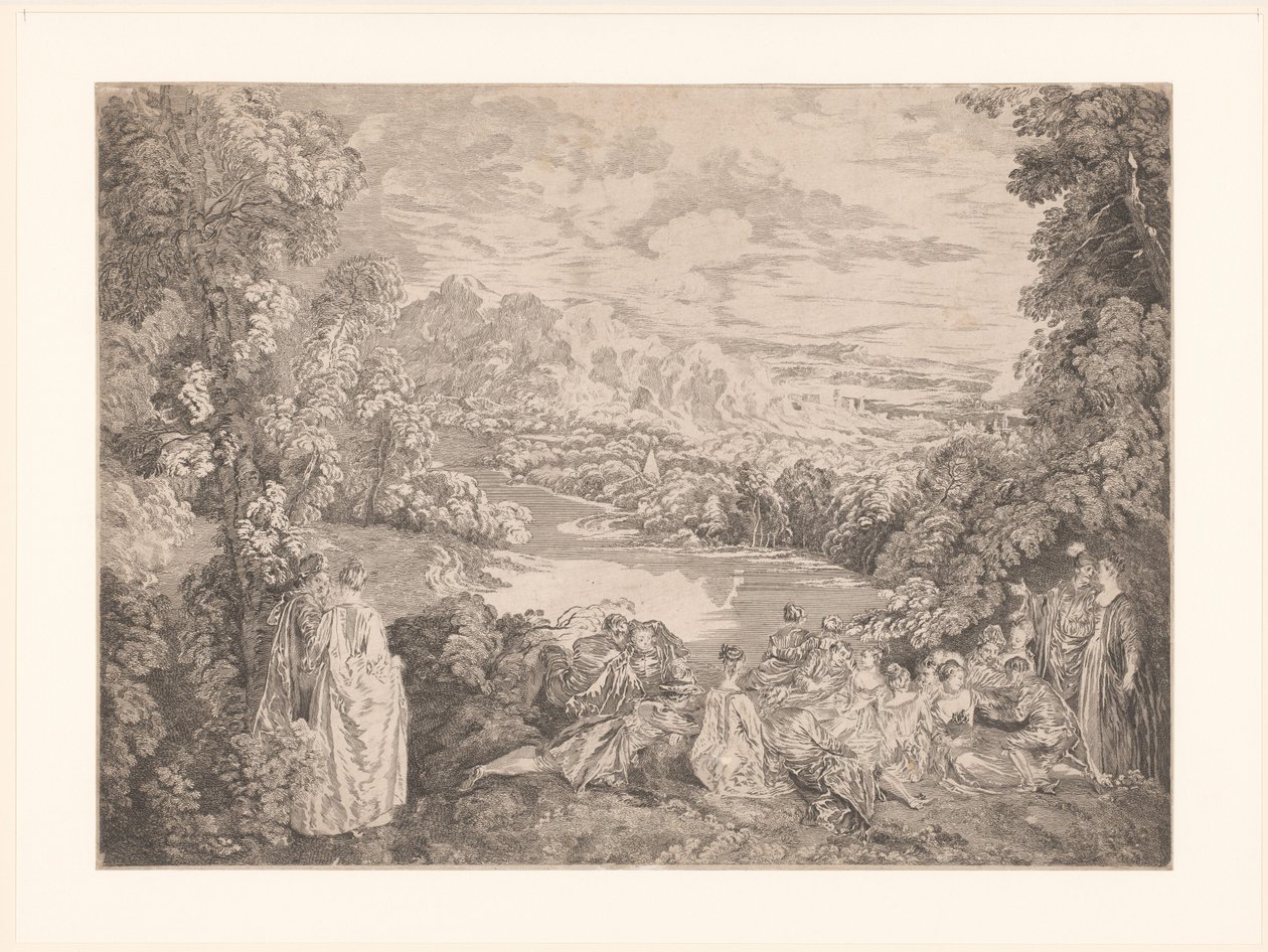 Elegante Gesellschaft in einer Landschaft von Jacques Philippe Le Bas