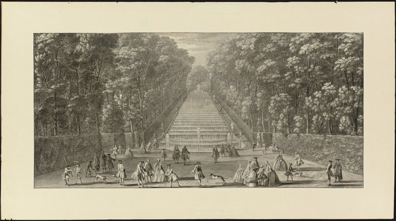 Ansicht des Großen Wasserfalls in den Gärten von Marly von Jacques Rigaud