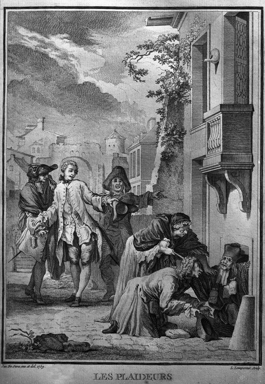Les Plaideurs Illustration nach Jacques de Seve für die Werke von Jean Racine (1639-1699), französischer Tragödienpoet. Gravur von 1760 von Jacques de (after) Seve