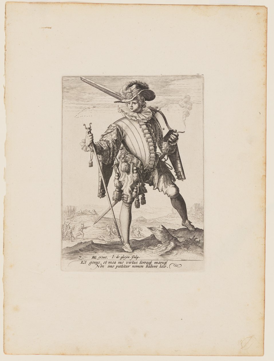 Soldat mit Arkebuse, aus Offiziere und Soldaten der Leibgarde von Kaiser Rudolf II. von Jacques de Gheyn II