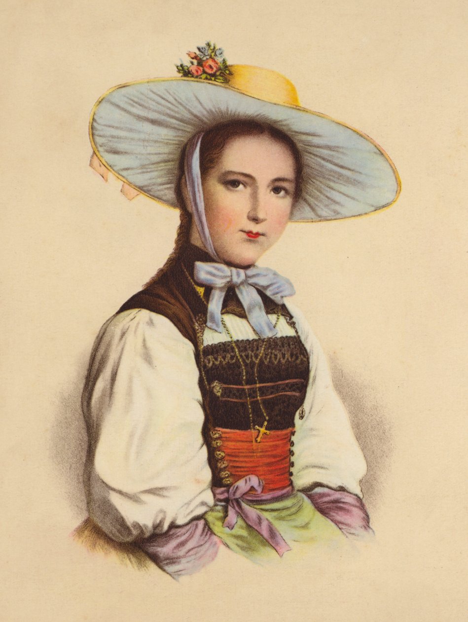 Schweizer Mädchen in Nationaltracht von Jakob (after) Suter