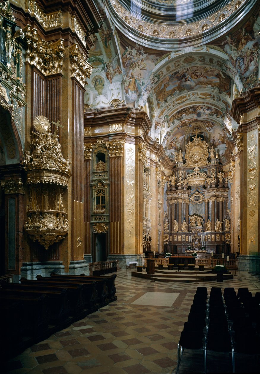 Innenansicht der Benediktinerkirche von Melk, entworfen von Architekt Jakob Prandtauer (1660-1726), Fresken von Johann Michael Rottmayr (1656-1730). Melk, Österreich von Jakob Prandtauer