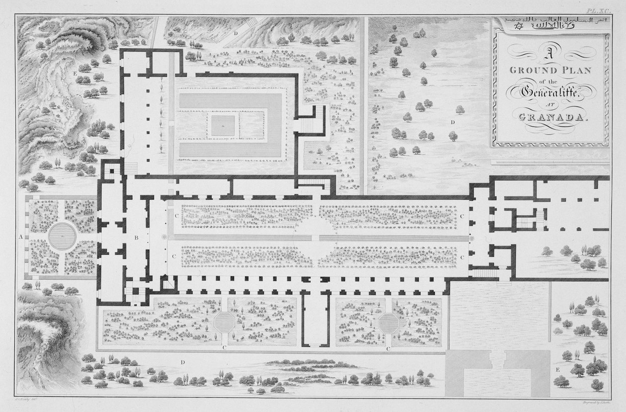 Grundriss der Gärten des Generalife, Granada, aus 