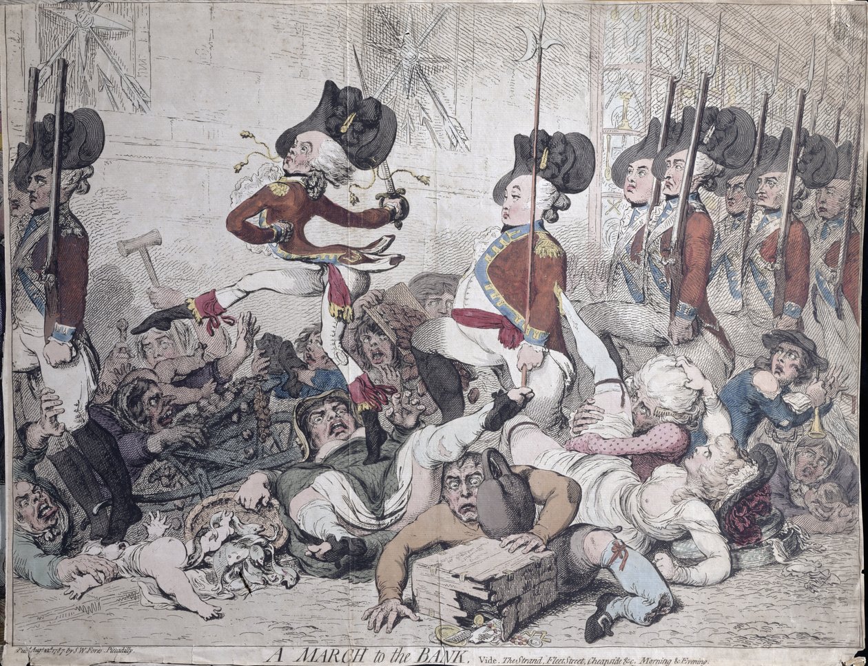 Ein Marsch zur Bank, veröffentlicht von S.W. Fores im Jahr 1787 von James Gillray
