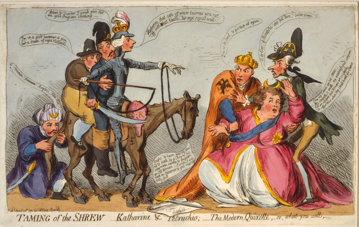 Der Widerspenstigen Zähmung, Katharina und Petruchio, Der moderne Quixotte oder was ihr wollt, 1791 von James Gillray