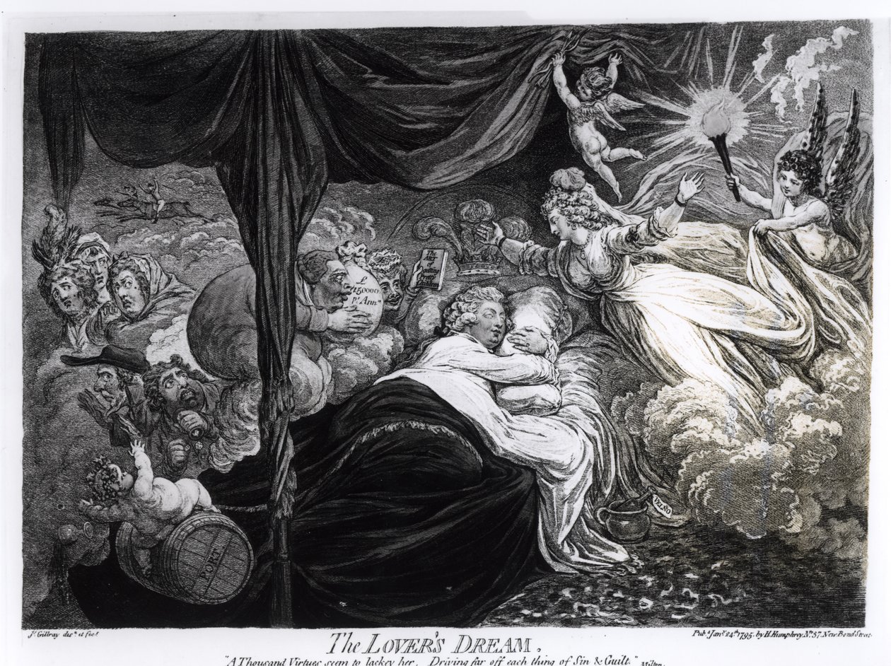 Der Traum des Liebhabers, 1795 von James Gillray