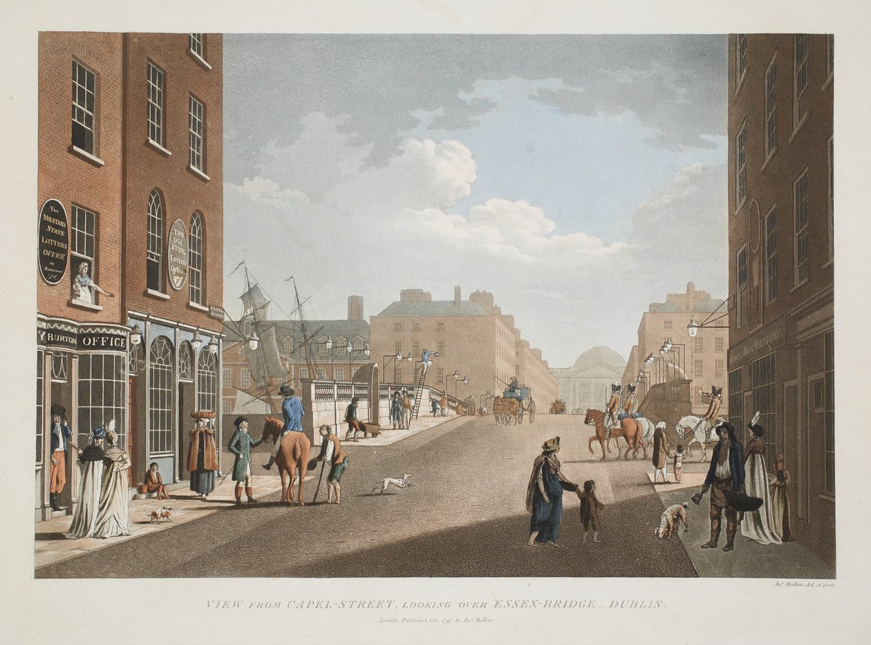 Blick von der Capel-Straße über die Essex-Brücke, Dublin, 1797 von James Malton