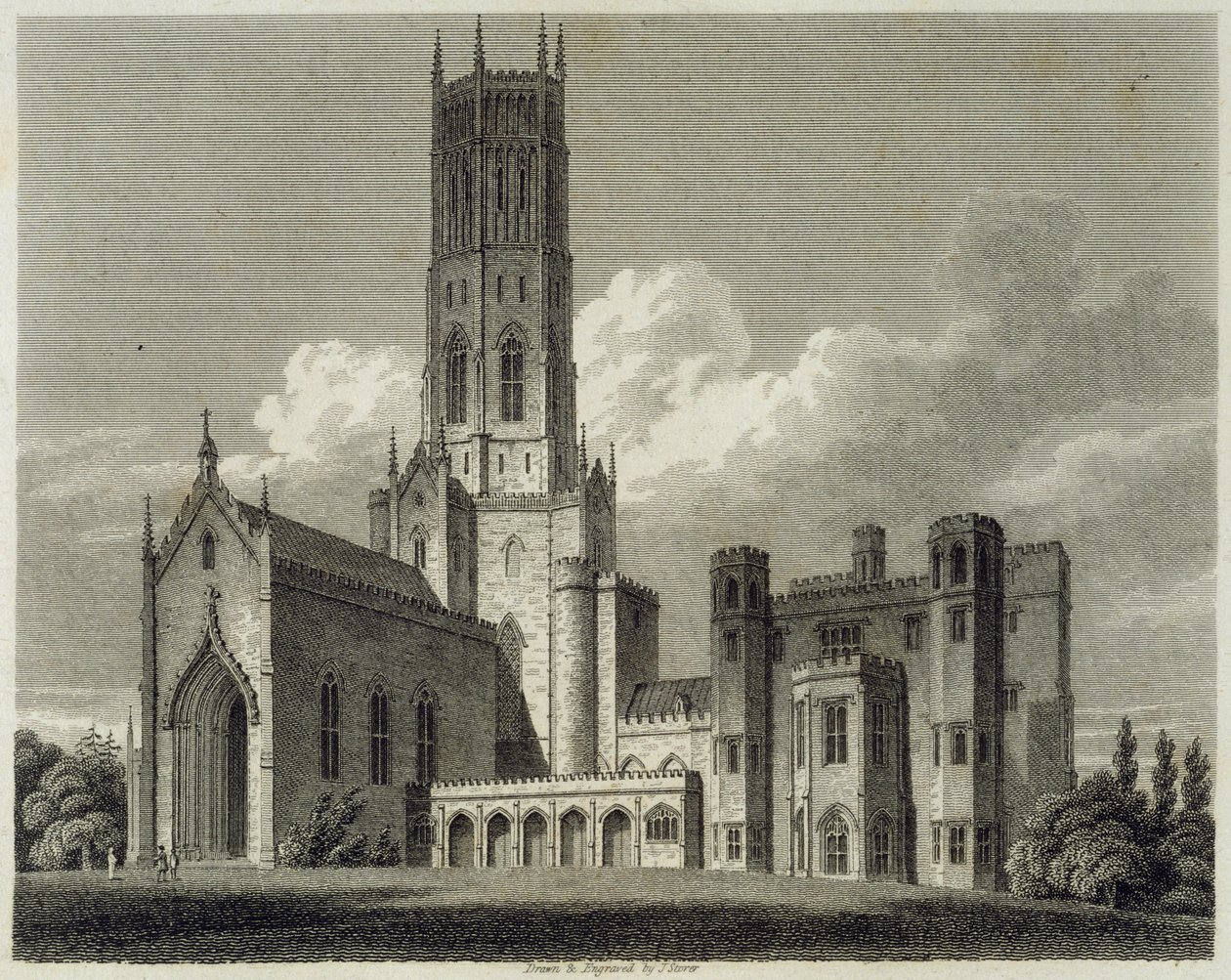 Südostansicht der Fonthill Abbey, 1812 von James Storer