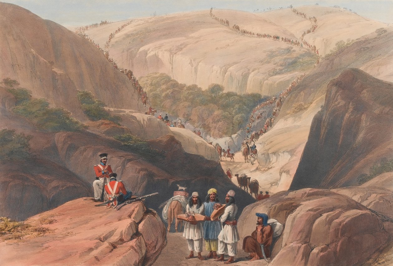 Der erste Abstieg durch den Koojah-Pass, ca. 1839 von James (after) Atkinson