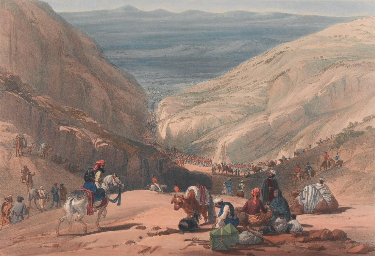 Der zweite Abstieg durch den Koojah-Pass, ca. 1839 von James (after) Atkinson