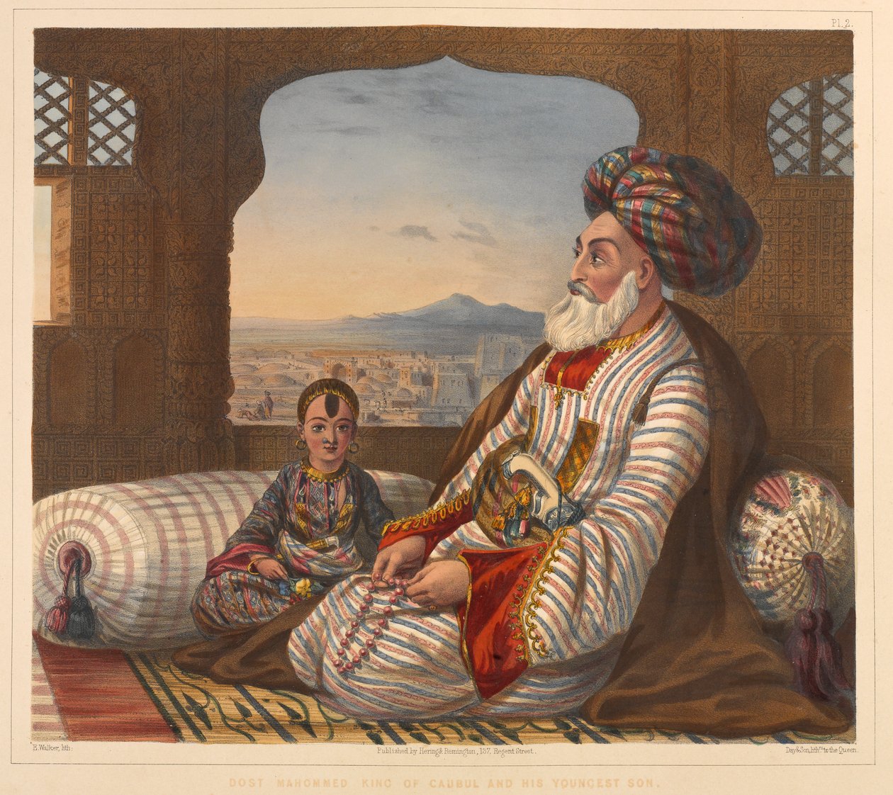 Dost Mahommed König von Kabul und sein jüngster Sohn von James (after) Rattray