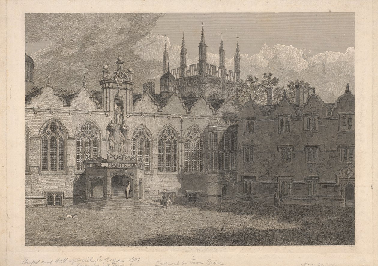Ansicht der Kapelle und Halle des Oriel College von James Basire