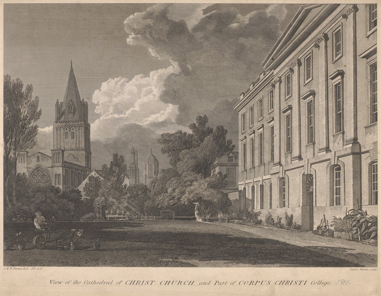 Ansicht der Kathedrale von Christ Church und Teil des Corpus Christi College von James Basire