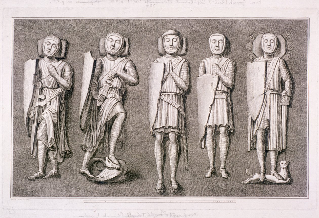Fünf Effigien von Rittern aus der Temple Church, London, 1786 von James Basire I