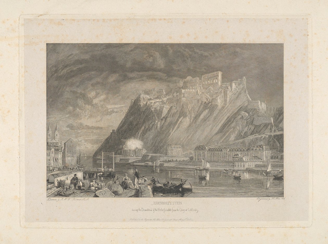 Ehenbreitstein, während des Abrisses der Festung im Jahr 1817 vom Kai in Koblenz von James C. Allen