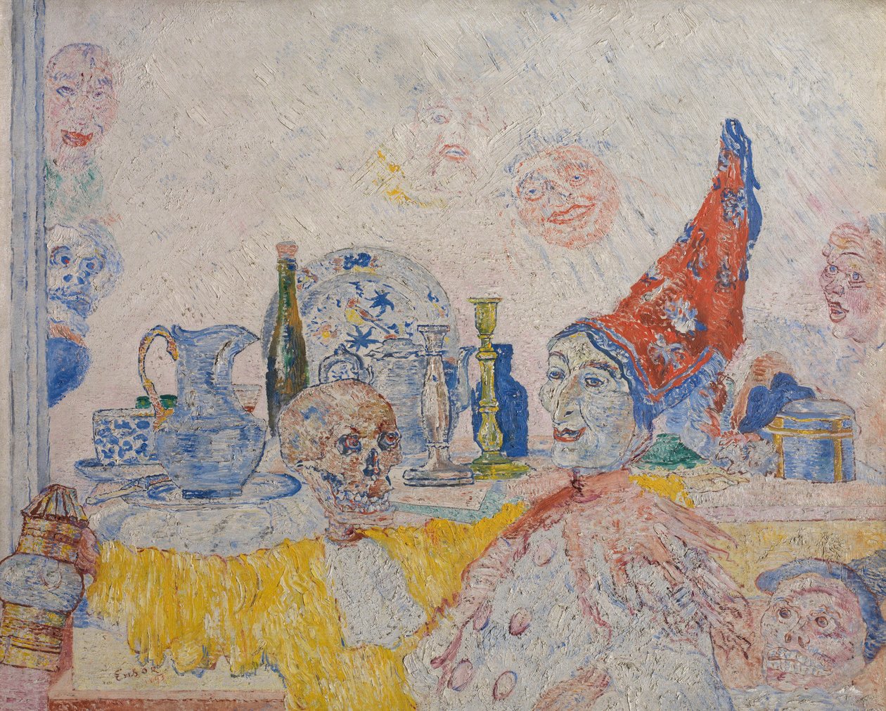 Pierrot und Skelett in gelbem Gewand von James Ensor