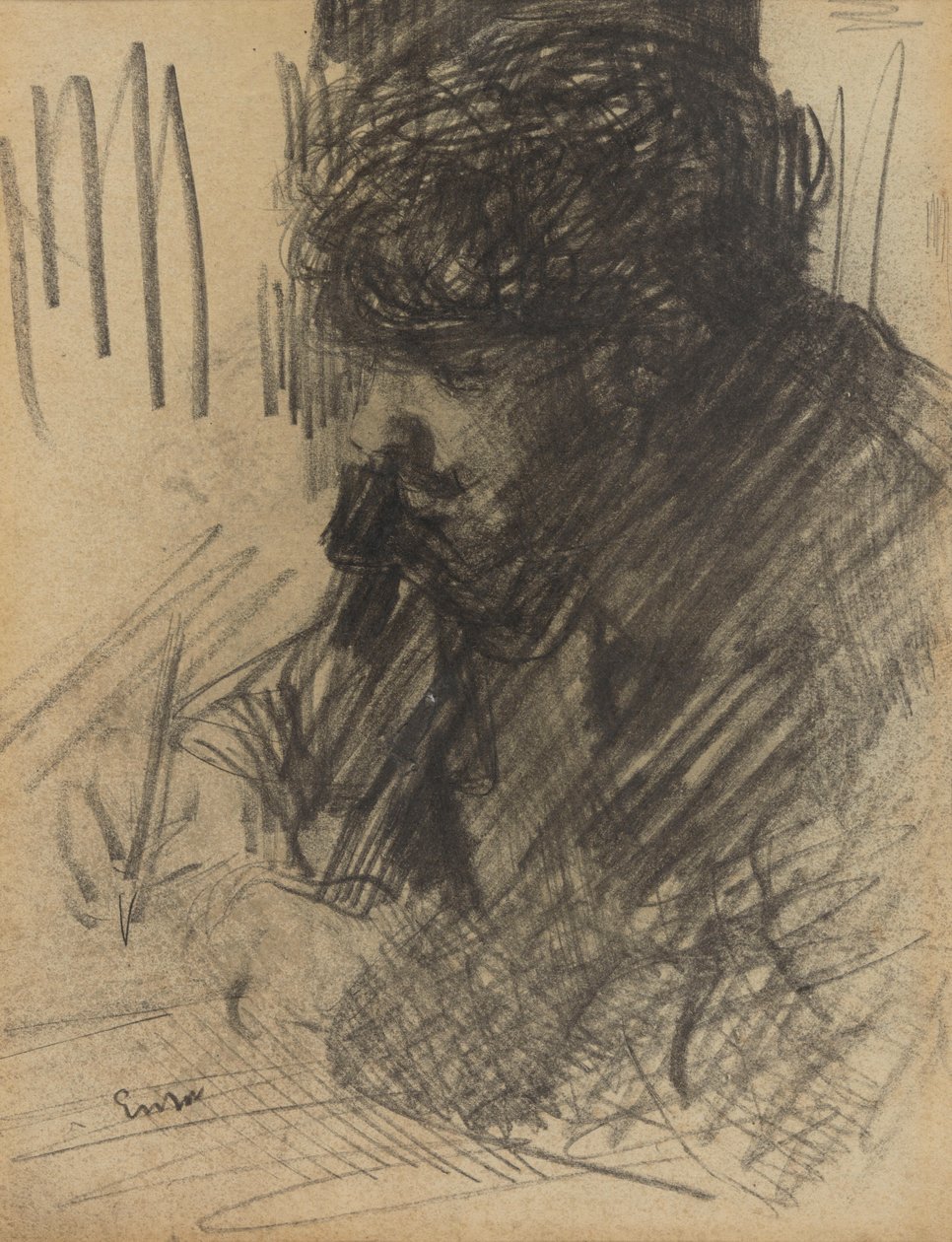 Porträt von Dario de Regoyos beim Schreiben von James Ensor