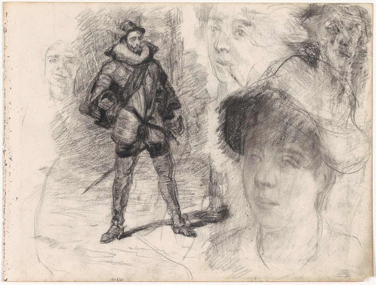 Spanischer Soldat und vier Gesichter von James Ensor