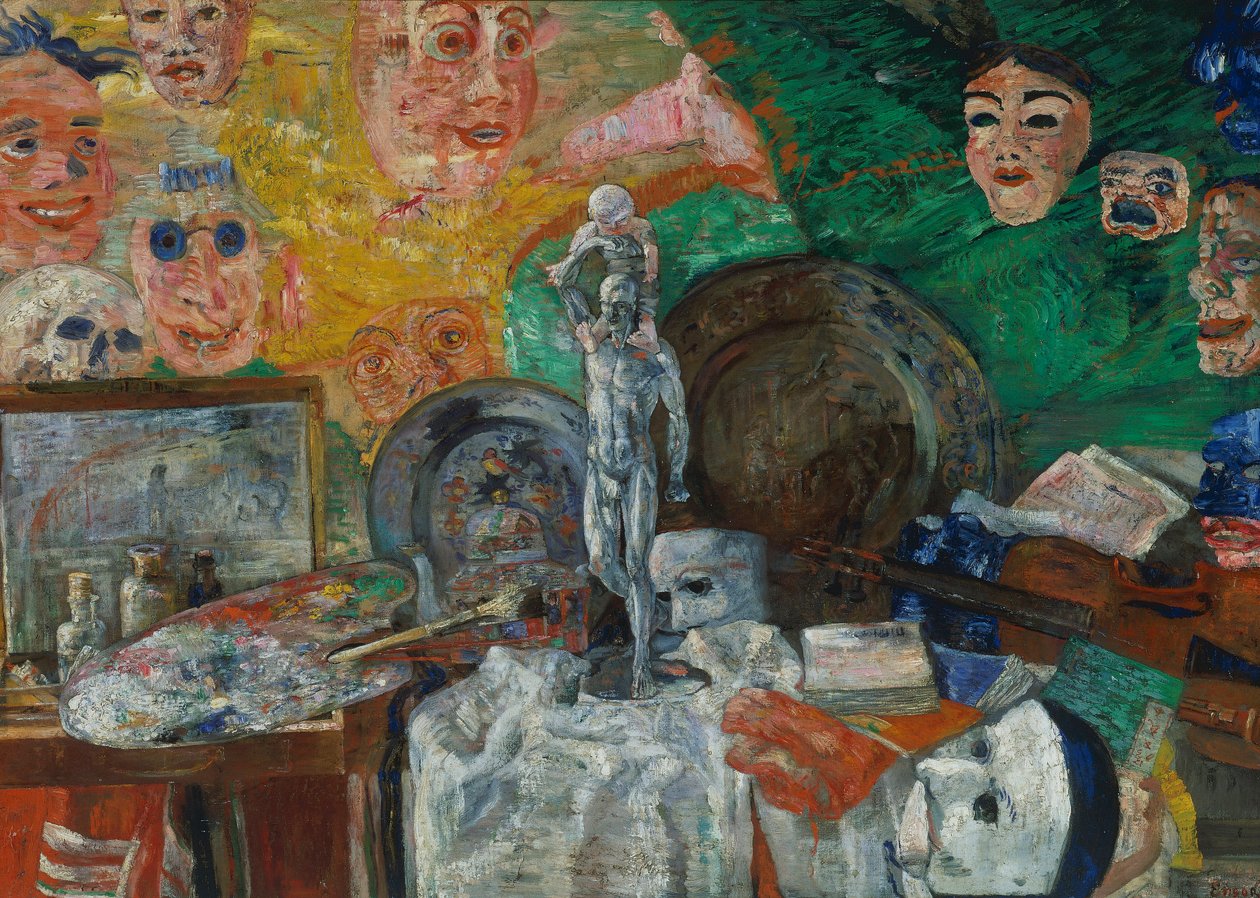 Stillleben im Studio oder Attribute der Kunst von James Ensor