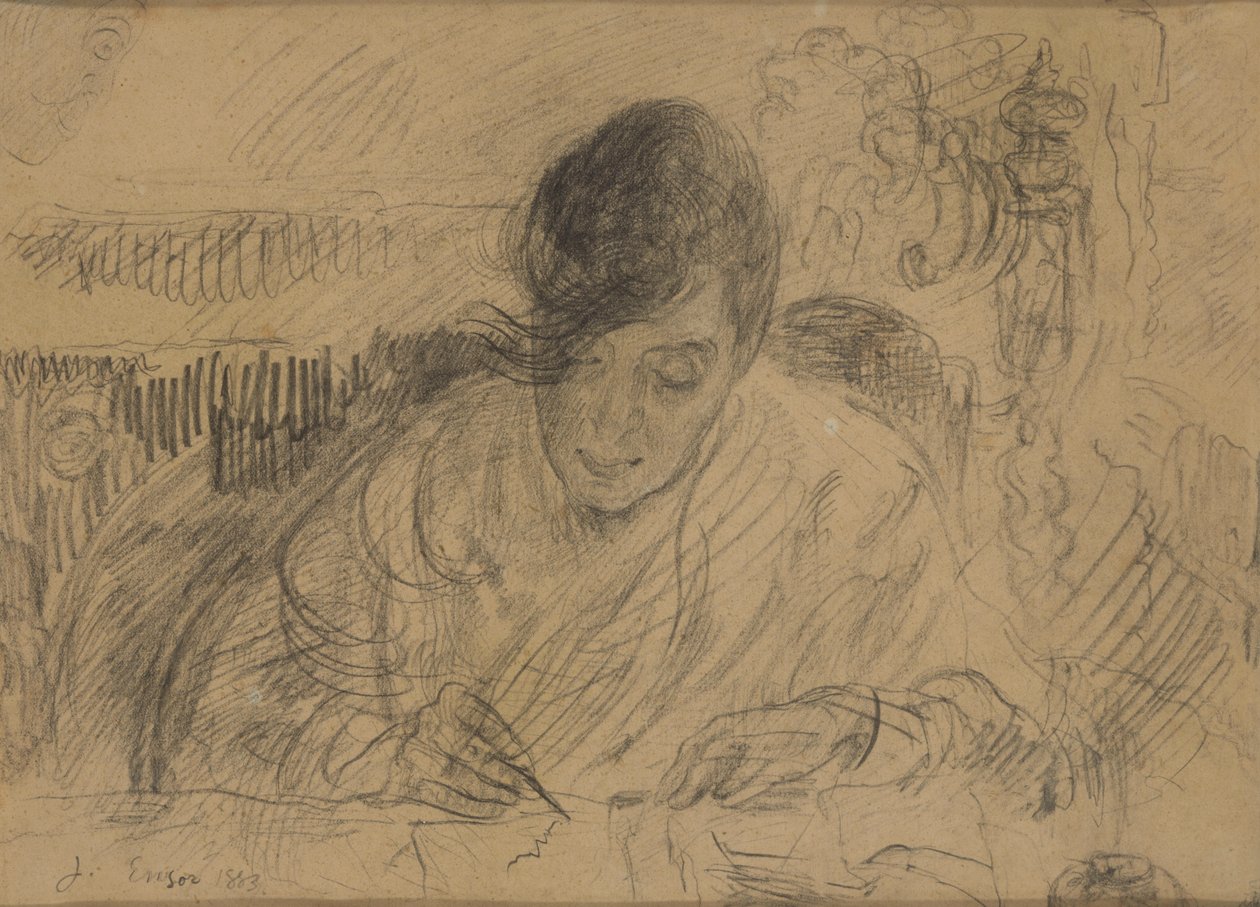Frau beim Schreiben eines Briefes (Ensors Schwester) von James Ensor