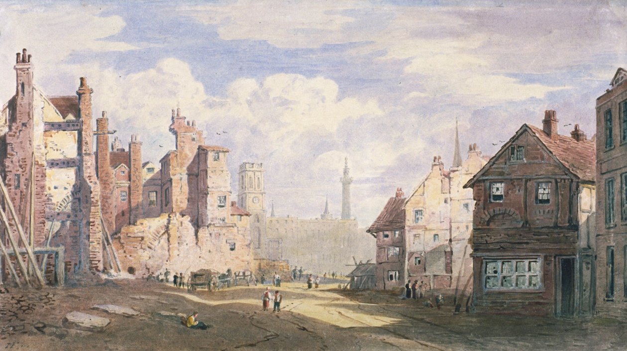 Abriss alter Häuser in der Nähe von Walbrook für die King William Street, City of London von James Fahey