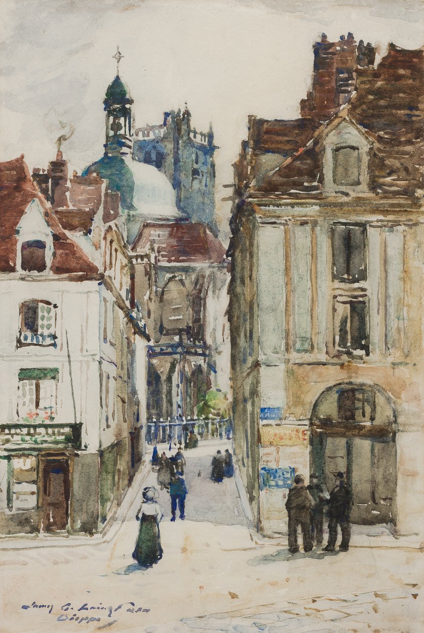 Dieppe, Rue Notre Dame, vom Kai aus, ca. 1900 von James Garden Laing