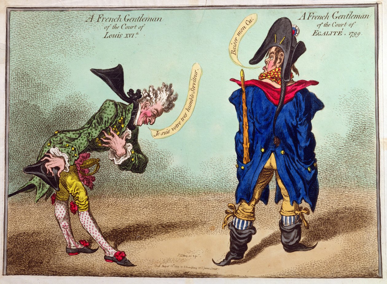 Ein französischer Gentleman am Hof von Ludwig XVI. und ein französischer Gentleman am Hof von Egalite, veröffentlicht 1799 von James Gillray