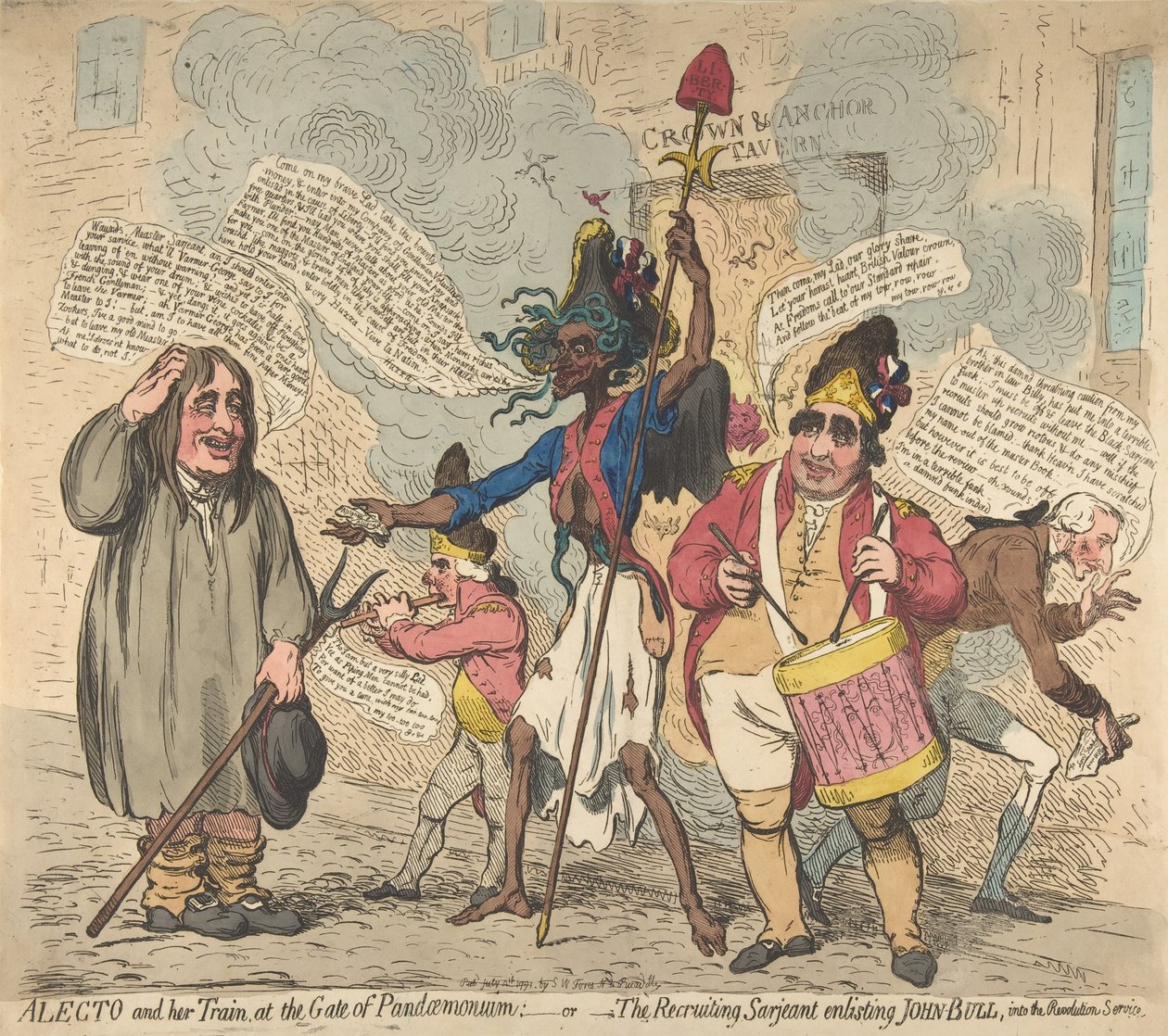 Alecto und ihr Gefolge am Tor von Pandaemonium: oder Der Rekrutierungssergeant Enli..., 4. Juli 1791 von James Gillray