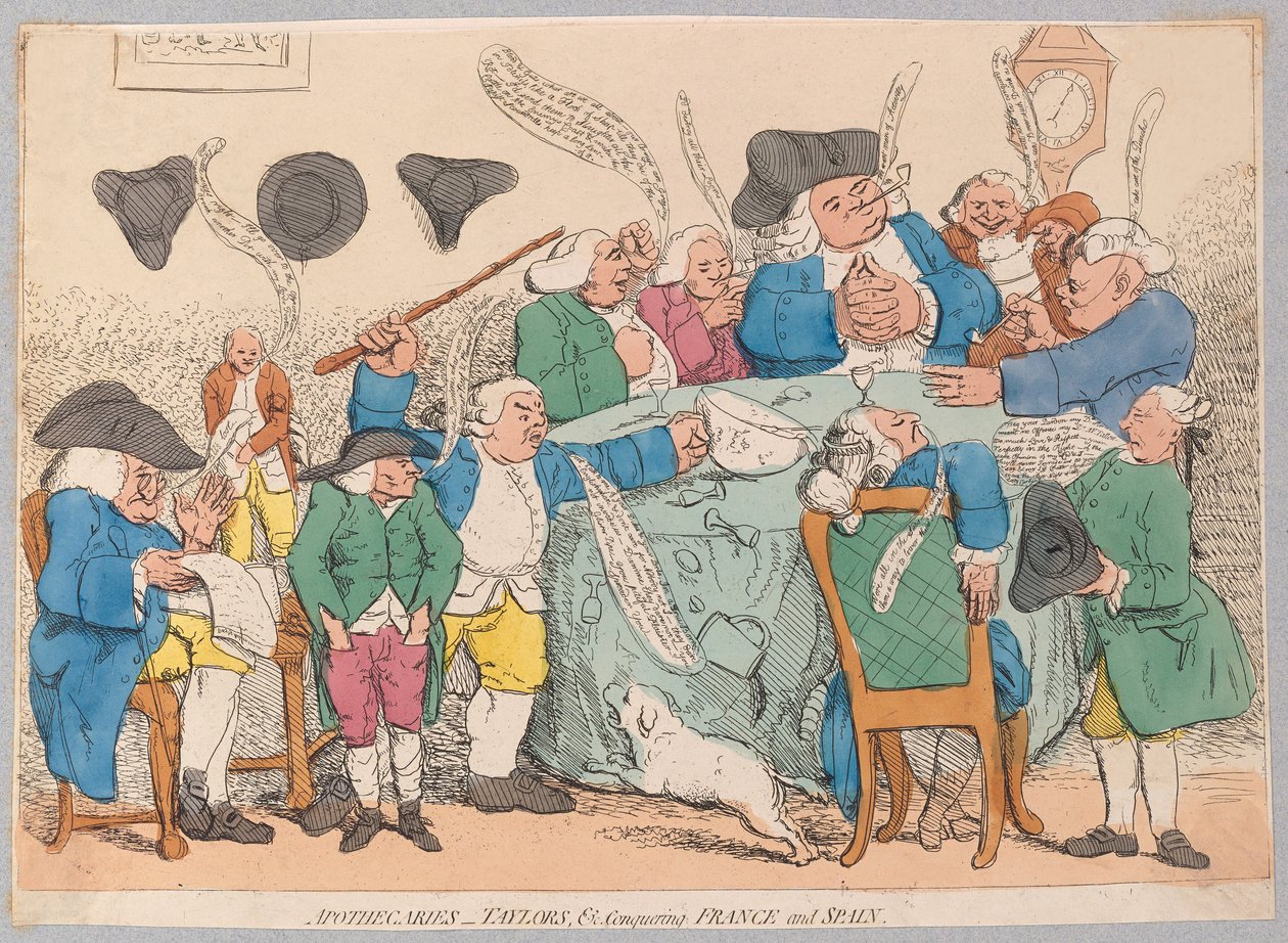 Apotheker, Schneider usw. erobern Frankreich und Spanien, veröffentlicht 1779 (handkolorierter Stich) von James Gillray