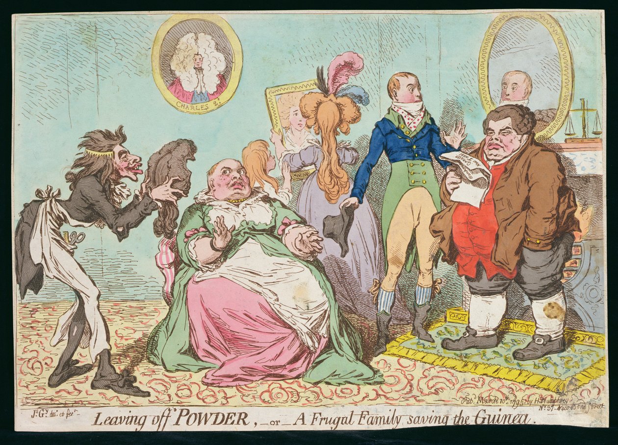 Aufhören mit Puder, oder Eine sparsame Familie spart das Guinea, veröffentlicht von Hannah Humphrey 1795 von James Gillray