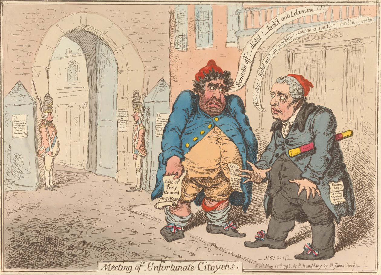 Treffen der unglücklichen Bürger. "Bestürzung zweier entehrter Patrioten" von James Gillray