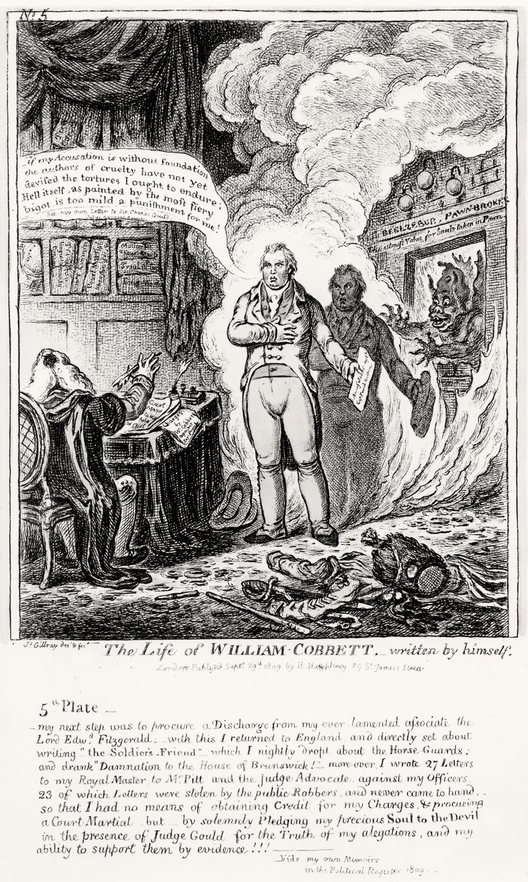 Tafel 5, aus Das Leben von William Cobbett, geschrieben von ihm selbst, veröffentlicht von H. Humphrey, 1809 von James Gillray