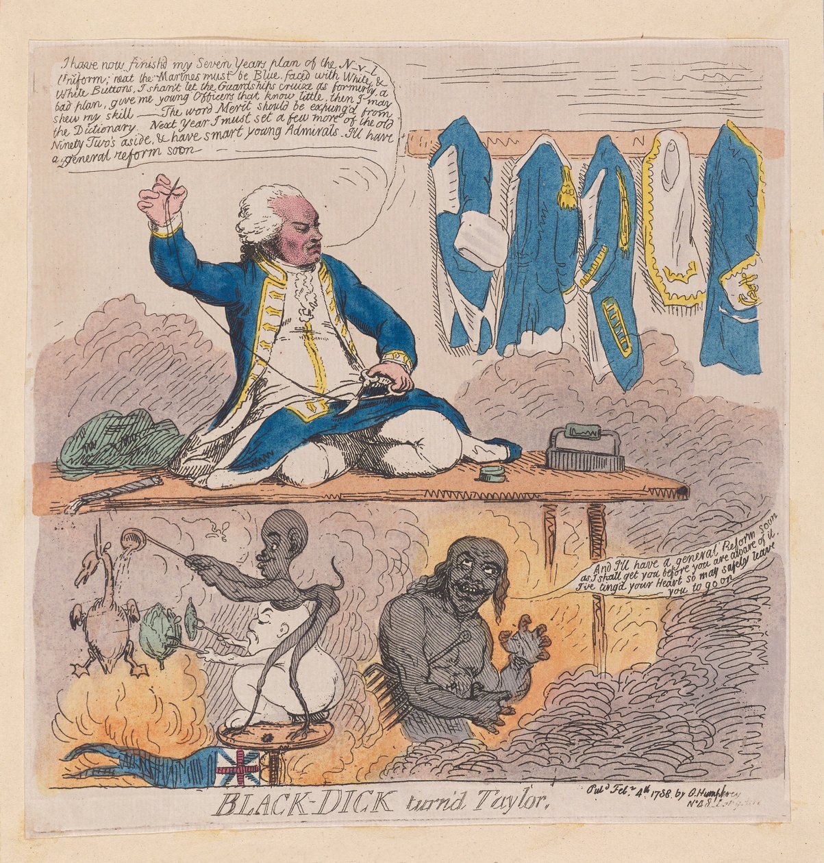 Richard Howe, 1. Earl Howe (Black-Dick wurde Schneider), veröffentlicht 1788 von James Gillray