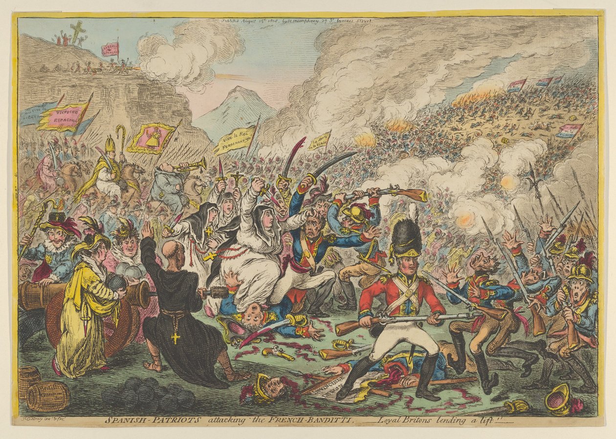 Spanische Patrioten greifen die französischen Banditen an - Loyal Britons helfen, 15. August 1808 von James Gillray